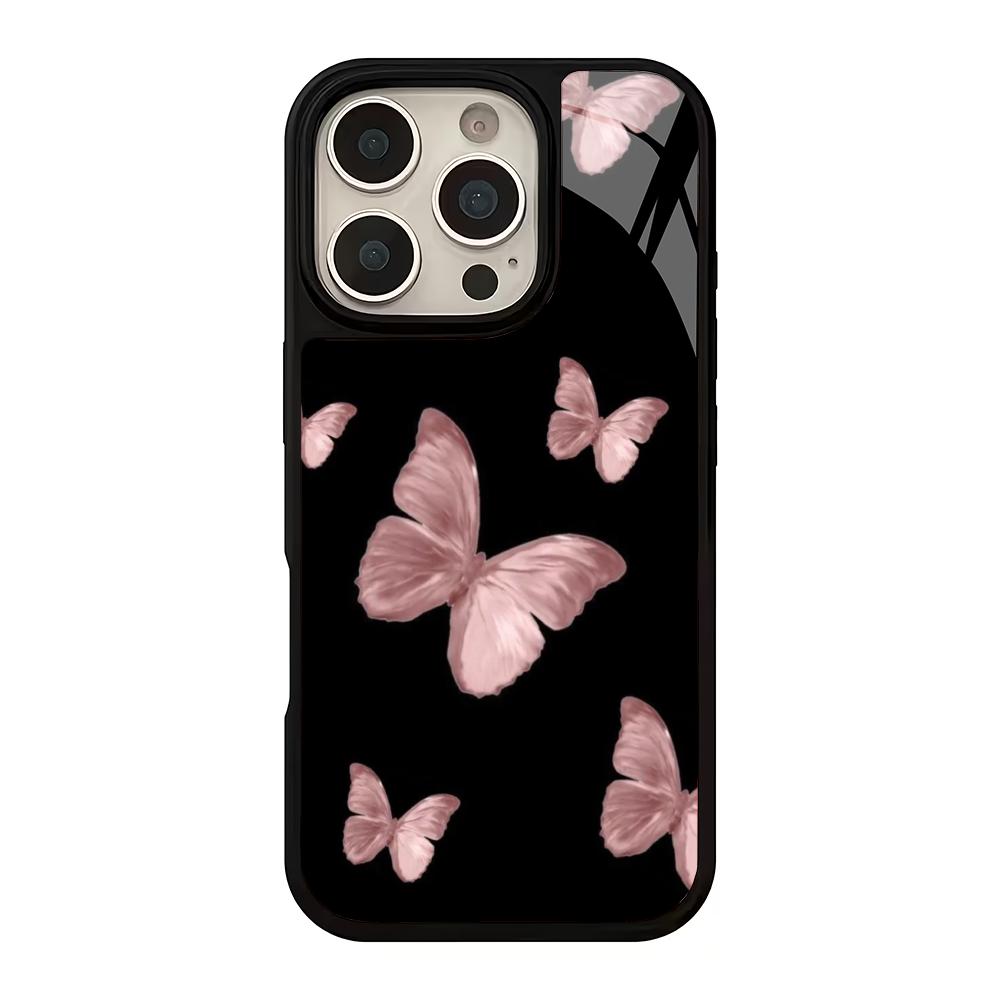 Simple butterfly design glass phone case suitable for iPhone17 16 15 14 13 12 11Pro/Max/Plus anti drop and shockproof back cover