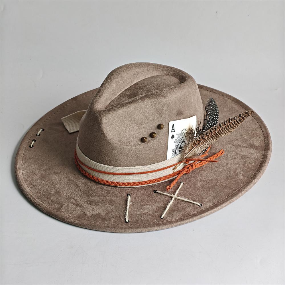 Color Blocking Wildleder Fedora Hüte für Damen Herren Großer Breiter Rand Klassischer Wildleder Panama Hut Western Partyhut Sombrero Rockero Mann