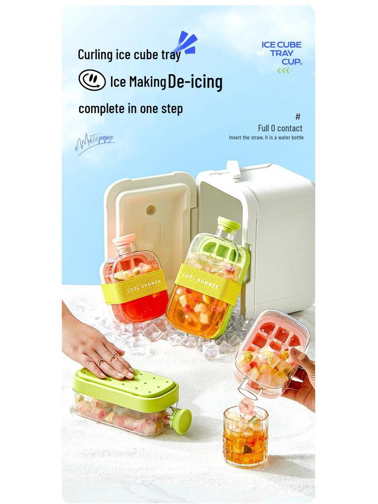 Ice Cube Tray & Storage Box with Kettle and Straw for Refrigerator