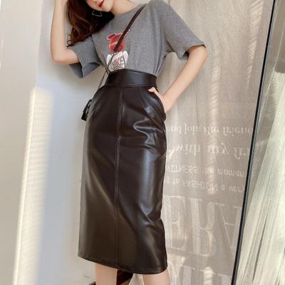 Sexy Damen Lederrock mit hoher Taille und geteiltem Design für den Frühling