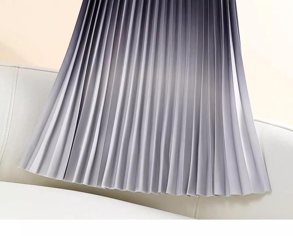 Women's Gradient Pleated Midi Skirt: Classic A-Line Slimming Design for Spring & Summer