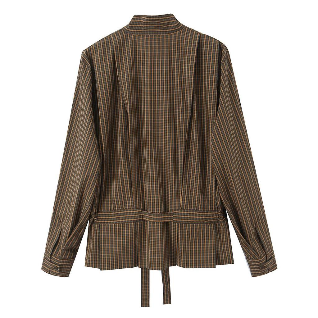 TAOP&ZA Women's 2026 Spring Bow Collar Plaid Cotton Shirt, ZW Series