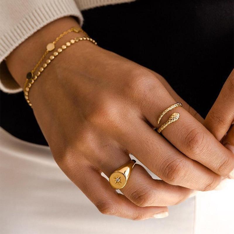 Retro Snake Rings For Women Stainless Steel Gold Silver Color Finger Ring Vintage Gothic Female Aesthetic Jewelry Anillos Mujer