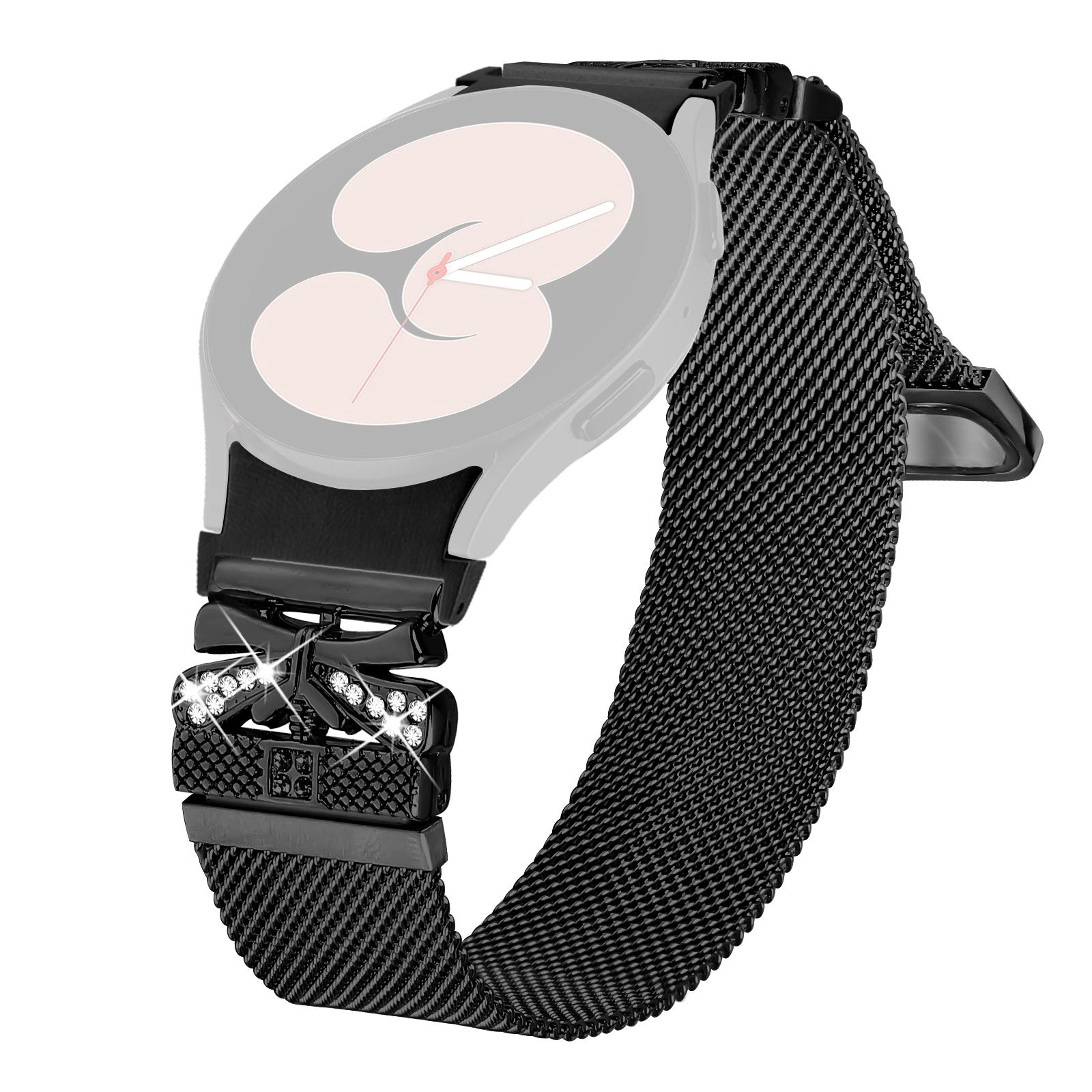 

Colored Metal Strap with Connector for Samsung Galaxy Watch7 44mm/40mm Milanese Watch Band Butterfly Decor Black