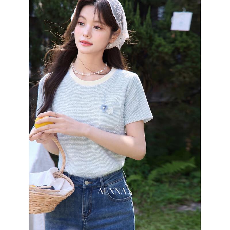 Luxiangnan Elegant Blue Short Sleeve T-Shirt M
