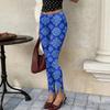 Women's Slim Pants with Retro Floral Print and Side Slit Design - Black