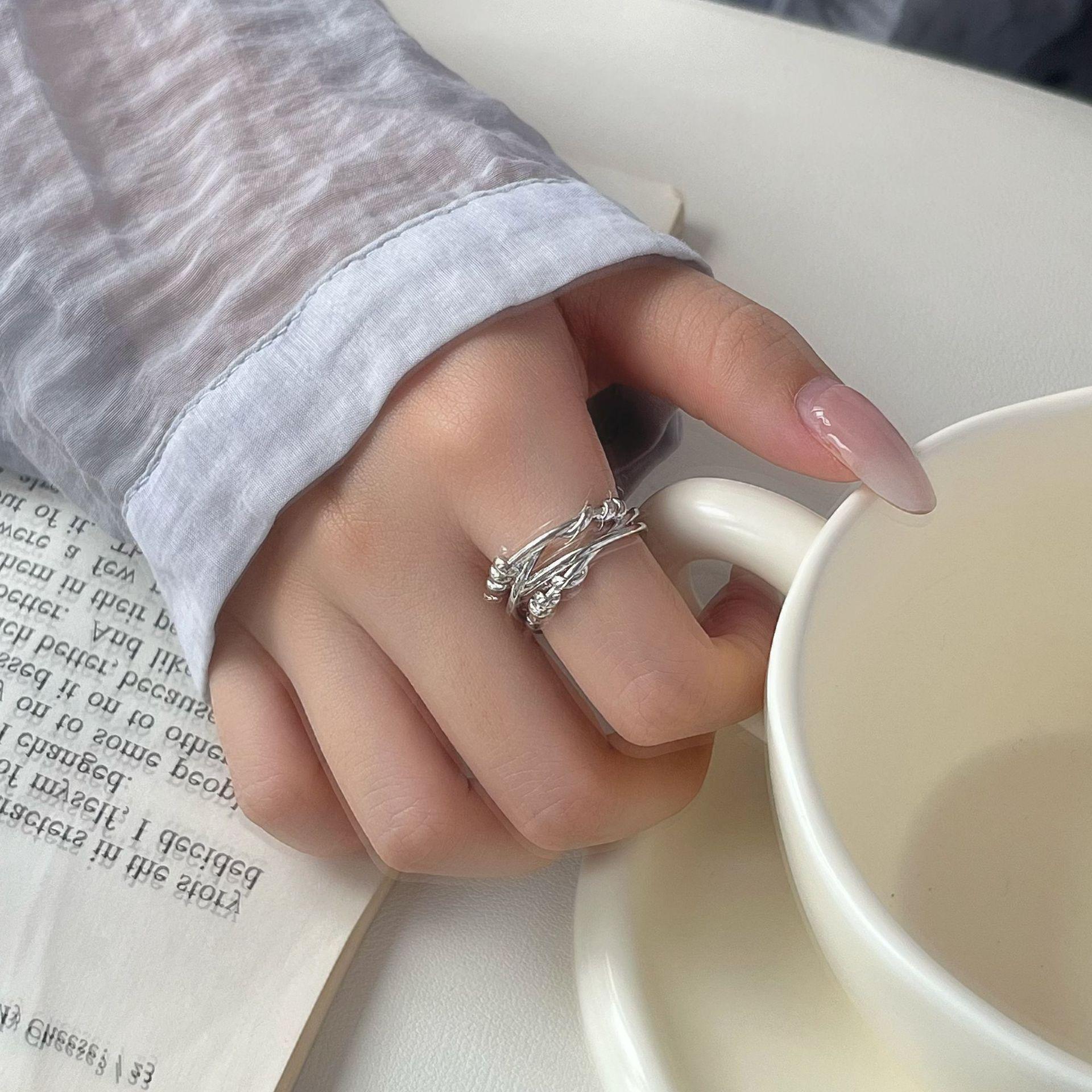 Artistic High-End Geometric Knotted Multi-Strand Open Ring Adjustable Open