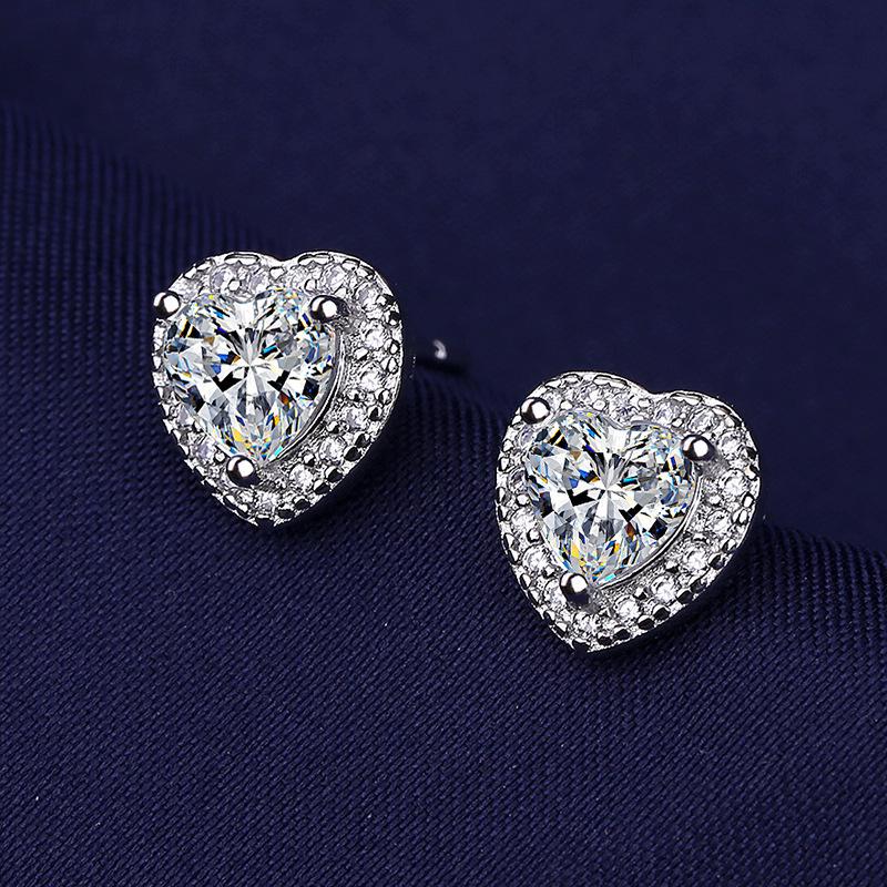 European & American Style Heart-Shaped Zirconia Earrings - Women's Sparkling Love Design