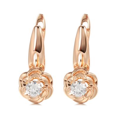 Rose Gold Color Flower Earrings Zircon Earrings Ear Buckle Female