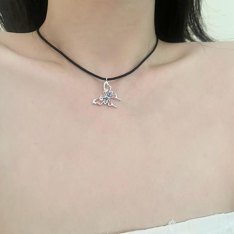 Sophisticated Alloy Butterfly Necklace Stylish Pull String Neckchain Adjustable Rope Chain Choker Stylish Clavicle Chain