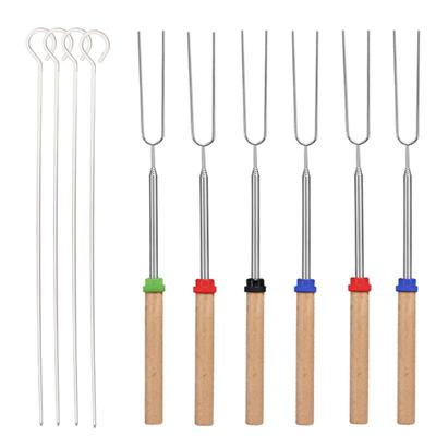 Meige 304 Stainless Steel Telescopic BBQ Roasting Fork Set with Wooden Handle
