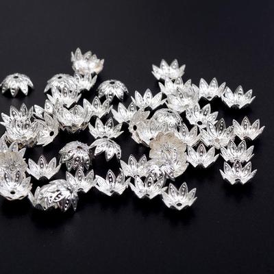 100 Pieces Flower Bead Caps Connectors 9.5mm Silver Plated