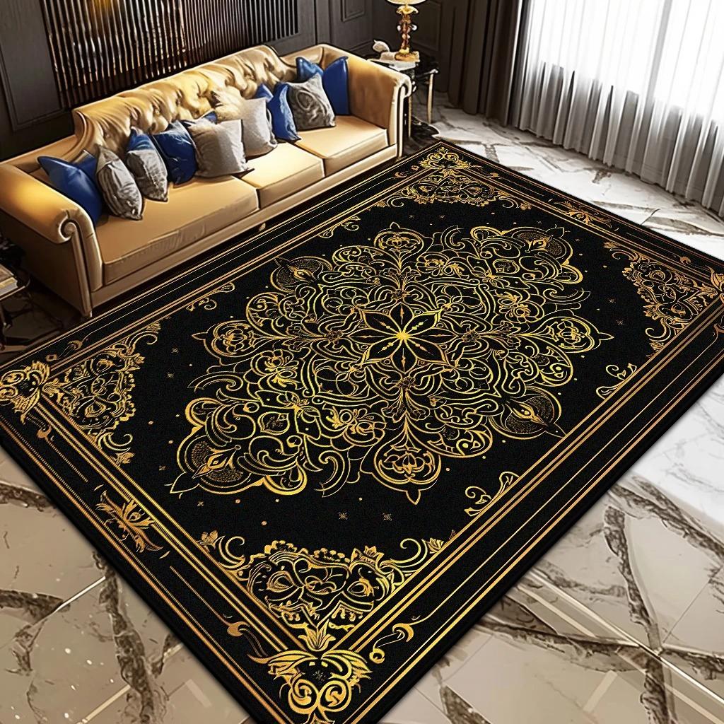 

Black Gold Luxury Rug for High-Grade Living Room, Bedroom and Office Coffee Table Non-Slip Decor 40x60cm