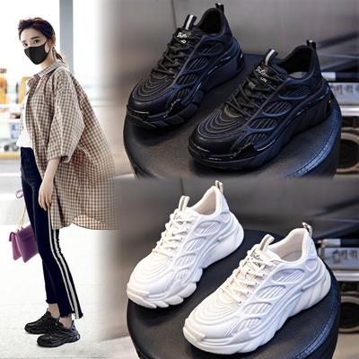 Suction Film Sole Leather Women's Shoes Spring 2025 New Sports and Leisure Running Shoes Children Flat Bottom Height Increase Dad Shoes Women