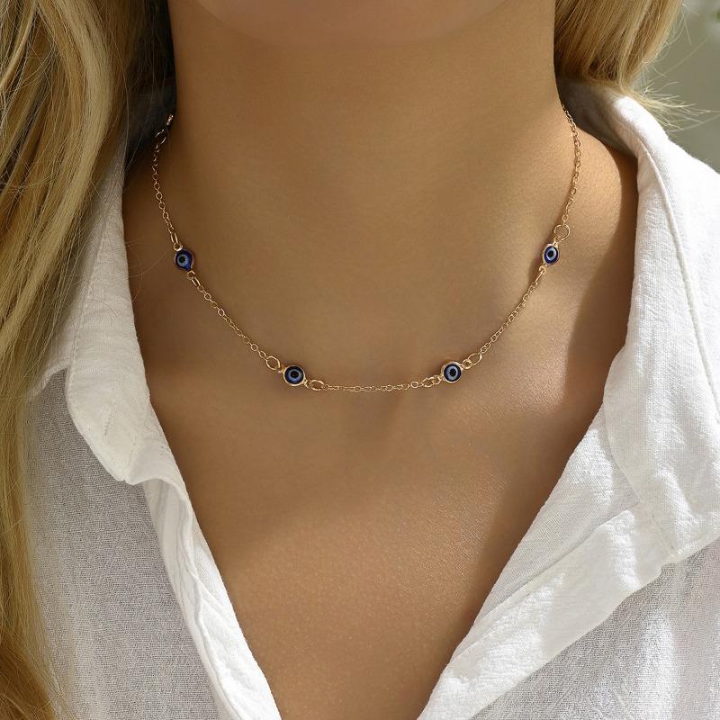 Women Minimalist Blue Evil Eye Chain Necklace Fashion Versatile Jewelry
