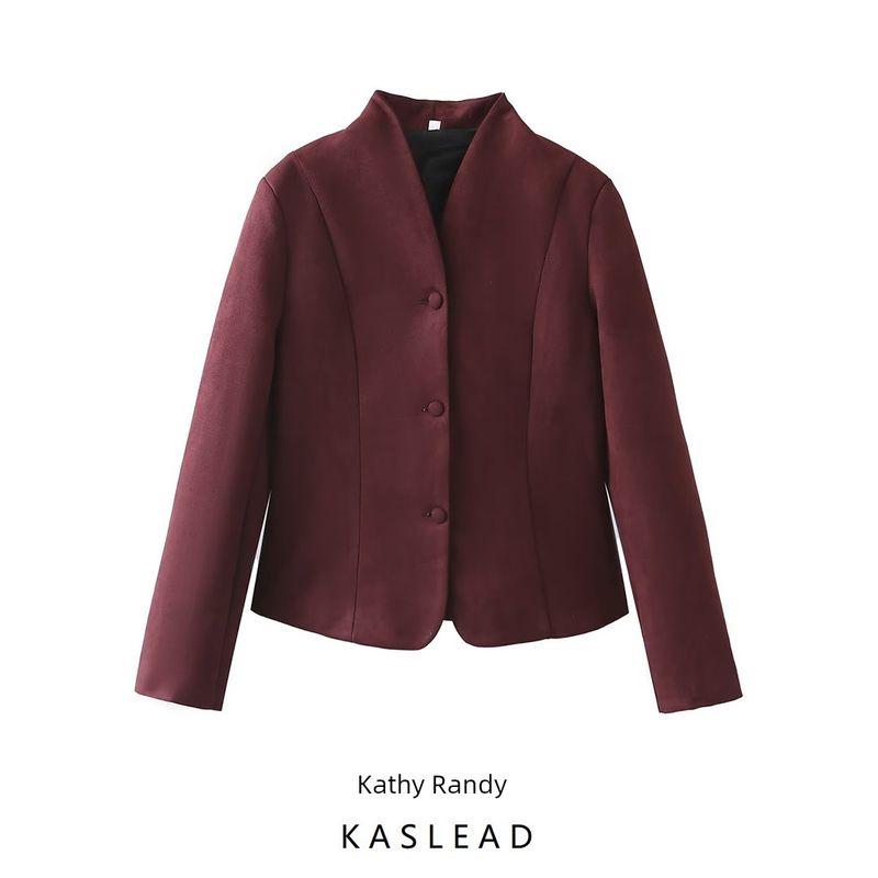Kaslead New Arrival Women's Clothing Fashion Style Stylish Simple and Versatile Stand-up Collar Slim-Fit Long-Sleeved Outwear