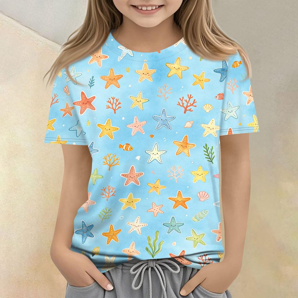 Children's Animal Print Crew Neck Short Sleeve Casual Loose Fit T Shirt Top for Kids Soft Comfortable Fabric Suitable for Everyday Wear