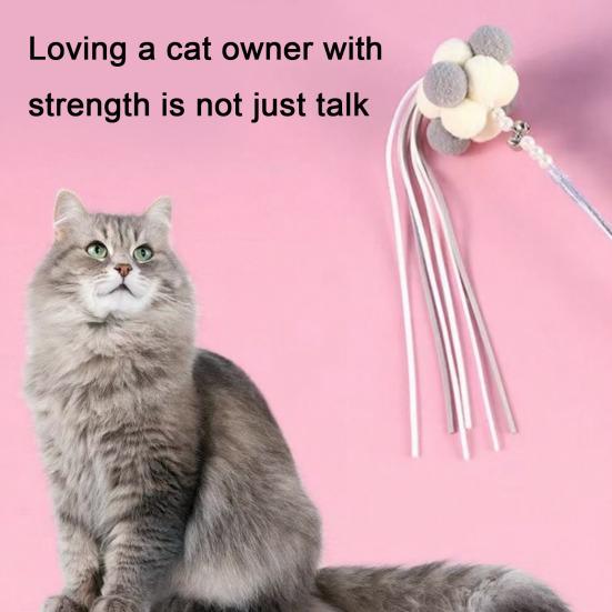 Funny Cat Stick Toy Flexible Long Pole Cat Teaser Wand with Bell And Tassel Interactive Pom-Poms Teaser Wand for Indoor Cats