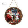 Christmas Gifts for Friends Santa Wooden Round Wall Decor, Vintage Hanging Ornaments, Handcrafted Pine Wood Holiday Signs Sign Door Window Wall,
