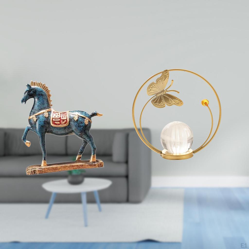 Standing Horse Crystal Ball Figurine Sculpture for Desk Living Room Bookcase Hallway Fireplace