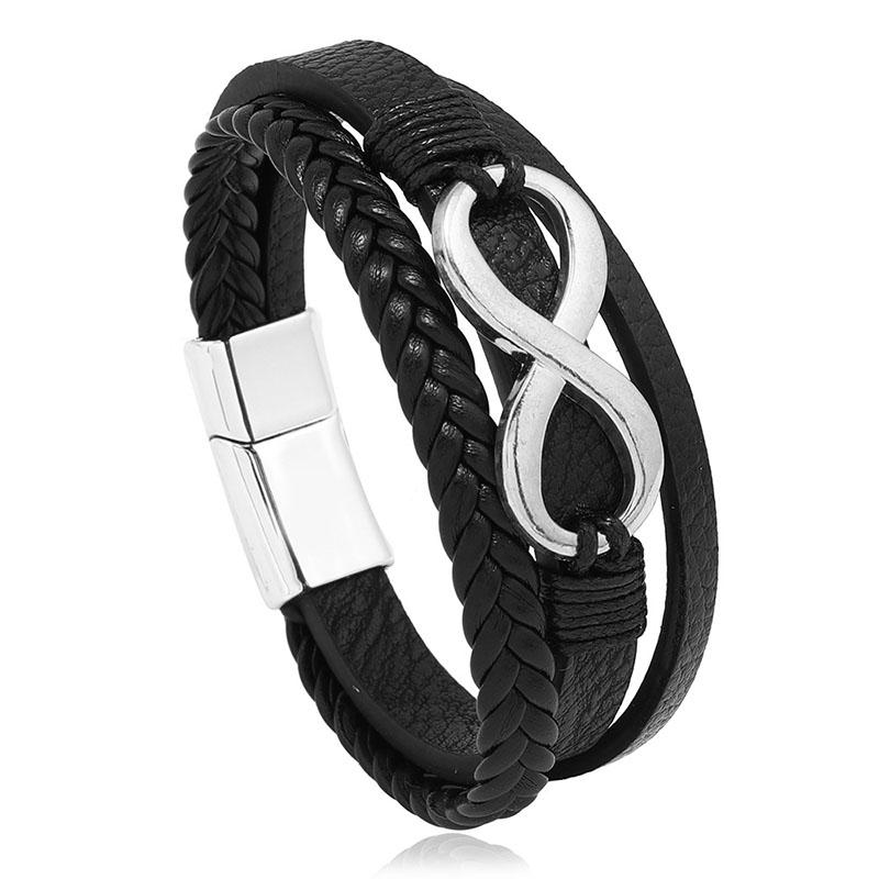 New Genuine Leather Woven Bracelet for Men Infinity Charm Wrap Bracelets Male Hand Jewelry Boho Braided Leather Bracelet Homme