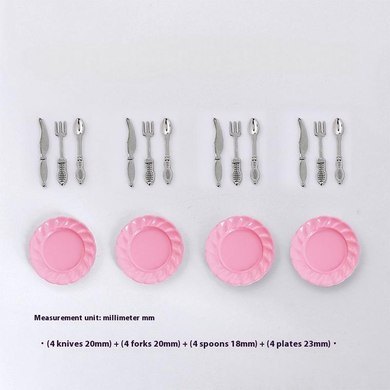 

1 Set Dollhouse Kitchen Accessories Miniature Knife Fork Spoon Tableware Plate Kit Kid Toy Simulation Food And Play Scene Model as the picture