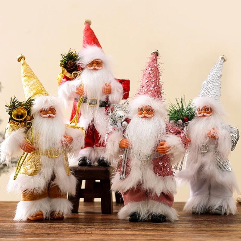 Christmas Festives Santa Ornament 11Inch Fabric Figurine Holiday Decoration For Indoor Photography And Party Themes