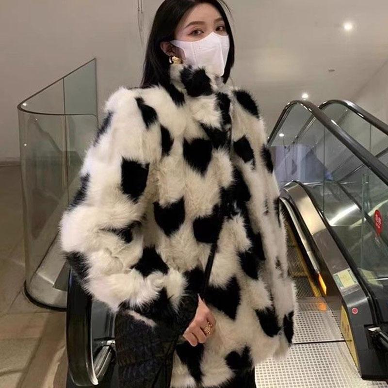 Heart Temperament Plush Coat Winter Warm Stand Collar Fake Fur Jackets Female Thicken Outwears Women Winter Coat