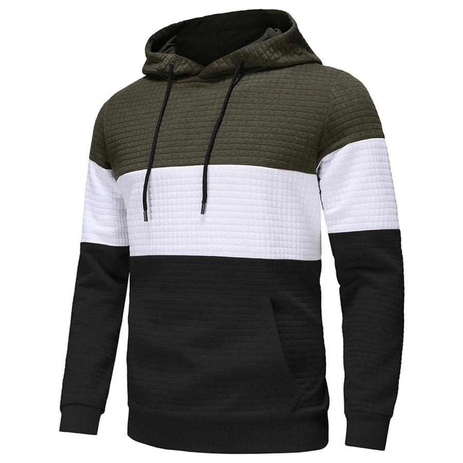 Large Size Men's Hooded Pullovers Checkered Color Blocking Sweatshirt Retro Jacquard Casual Sports Hoodie for Men