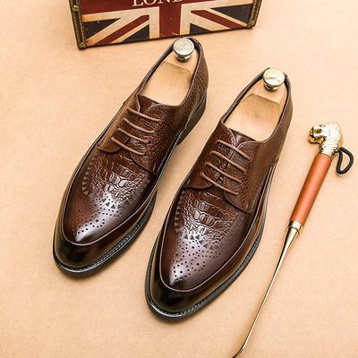 Autumn and Winter Fashion Trend Wear Pointed Business Shoes British Style Low-top Lace-up Men's Casual Leather Shoes