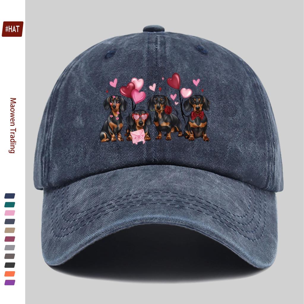 Pc ValentineS Day Dachshund Pattern Printed Baseball Cap with Heart And Pet Dog Design Sun Hat Party Decor Hat Comfortable L