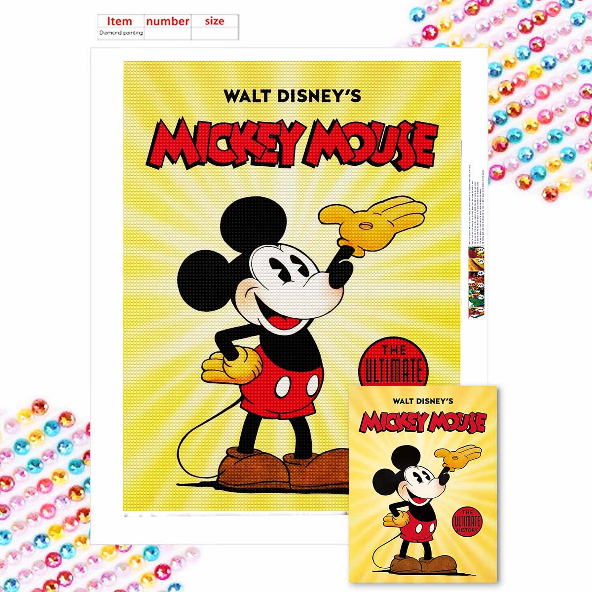 

Полная круглая алмазная живопись Умный Микки Маус Искусство Стразы Картина Мозаика Сделай сам 5D Вышивка крестом Домашнее украшение Round 20x30cm