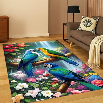 Colorful Macaw Budgerigar Bird Parrot Carpet Rug for Living Room Sofa Home Bedroom Doormat Decor,Playroom Non-slip Area Rug Gift