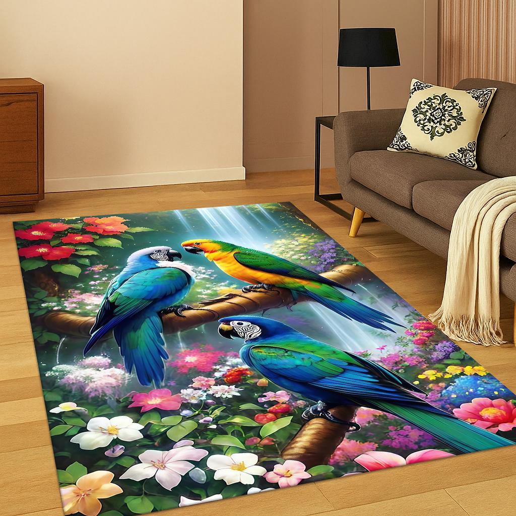 Colorful Macaw Budgerigar Bird Parrot Carpet Rug for Living Room Sofa Home Bedroom Doormat Decor,Playroom Non-slip Area Rug Gift