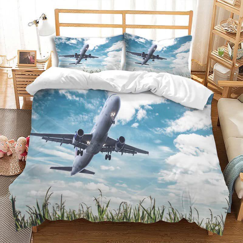Aircraft Three-Piece Quilt Cover 3D Digital Printing Bedding Set Four Seasons Bed Cover