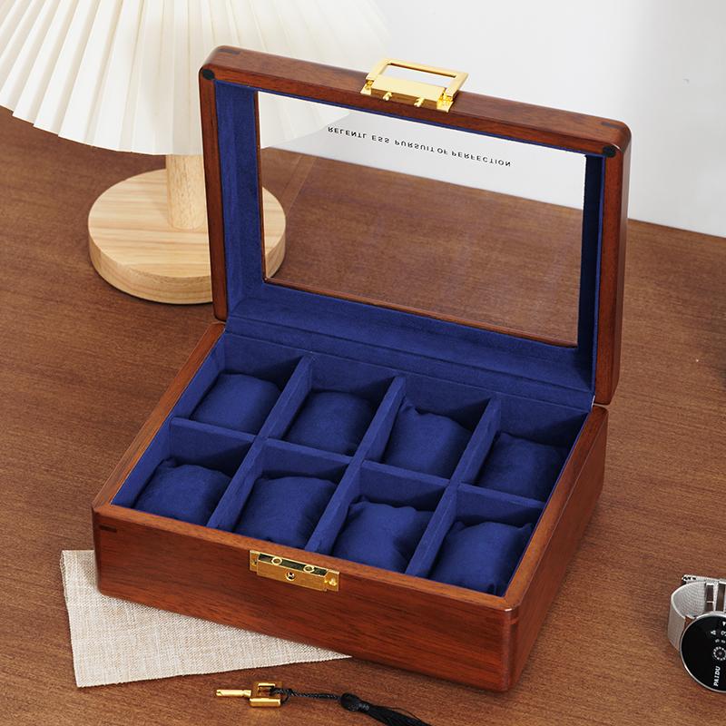

Solid Wood Watch Box Glass Skylight Watches Storage Case 8 Slot Watch Bracelet Organizer Boxes Retro Watches Box with Lock