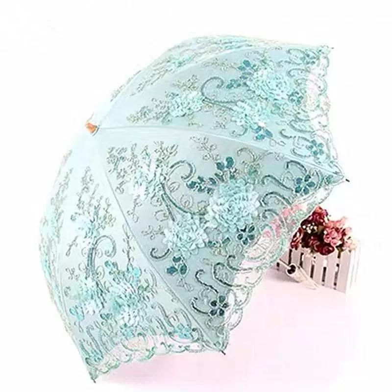 Ombrello da Sole Protezione Solare Ombrello UV da Donna Pioggia e Pioggia Doppio Uso Pieghevole Ricamato Pizzo Principessa Ombrello Protezione Solare Estate