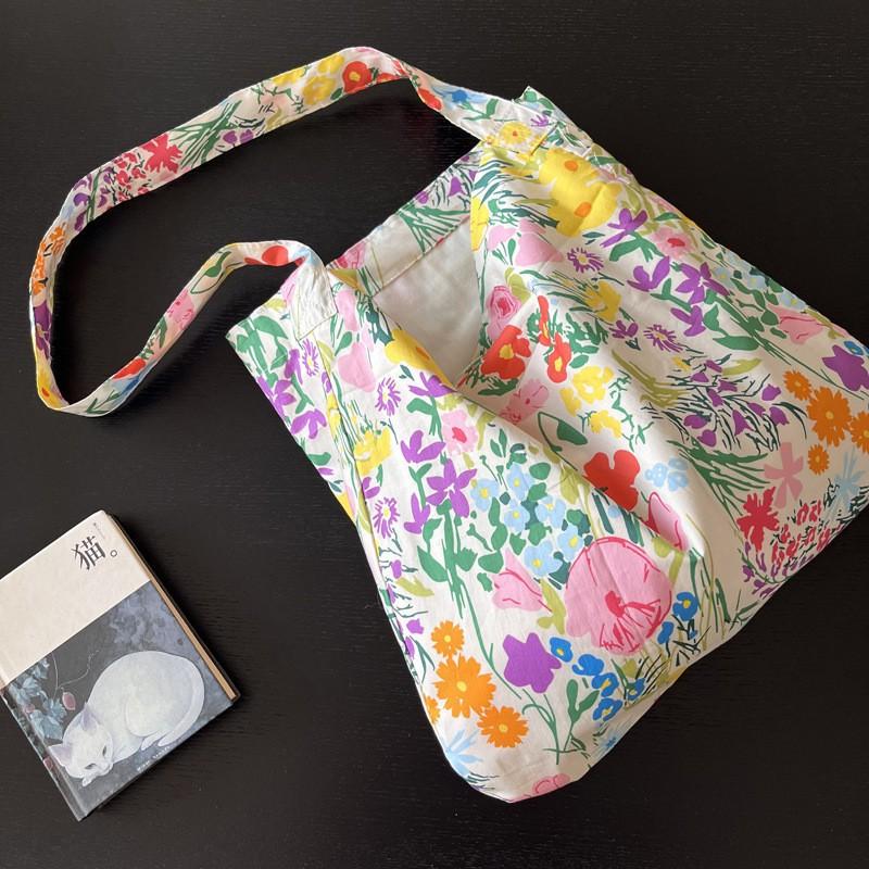 Han Style Ins Fresh Flower Bag Thin Cotton Shoulder Cross-body Large Capacity Women s Canvas