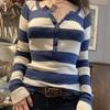 Elegant European and American Women's Clothing Beautiful Fall and Winter New Arrival Stripes V Neck Long Sleeves Sexy Silm Base Knitwear