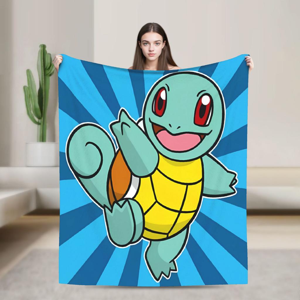 Squirtle Face Cartoon Plush Blankets Girls Boys Flannel Bedding Throws For Couch Chair Sofa Bed Super Soft Quality Bedspread