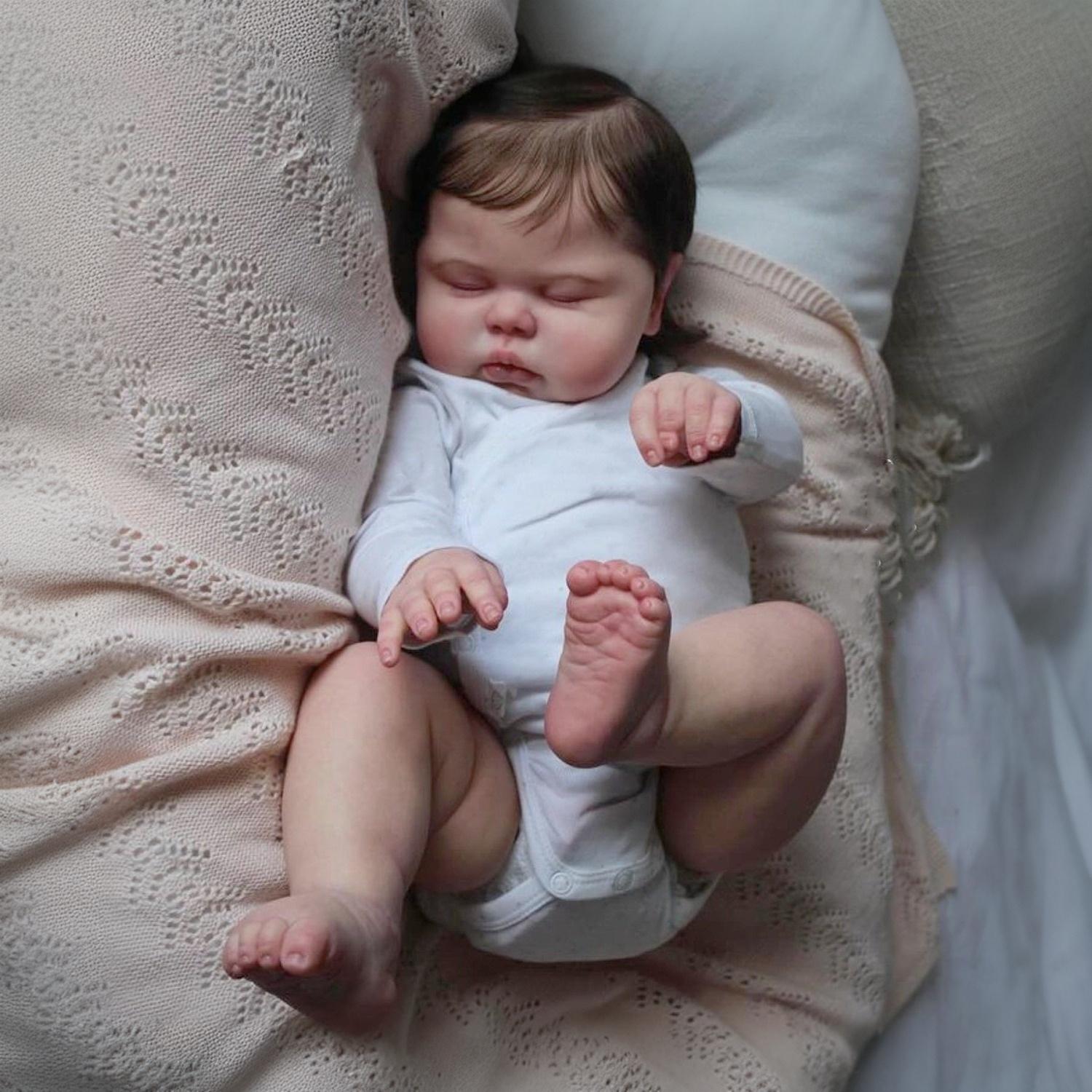 

BZDOLL Тканинне тіло Вінілові кінцівки 50 СМ 3D-розпис Спляча Пухленька Лялька Реборн Іграшка Для Дівчинки Дітей Мода Подарунок на День народження Колекційна Гуманоїдна Лялька sleeping baby doll