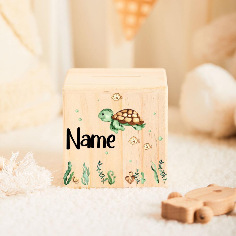Money Box Personalized Child Wooden Money Box with Name Customized Cute Cartoon Piggy Bank Baptism Gift Baby Birth Gift