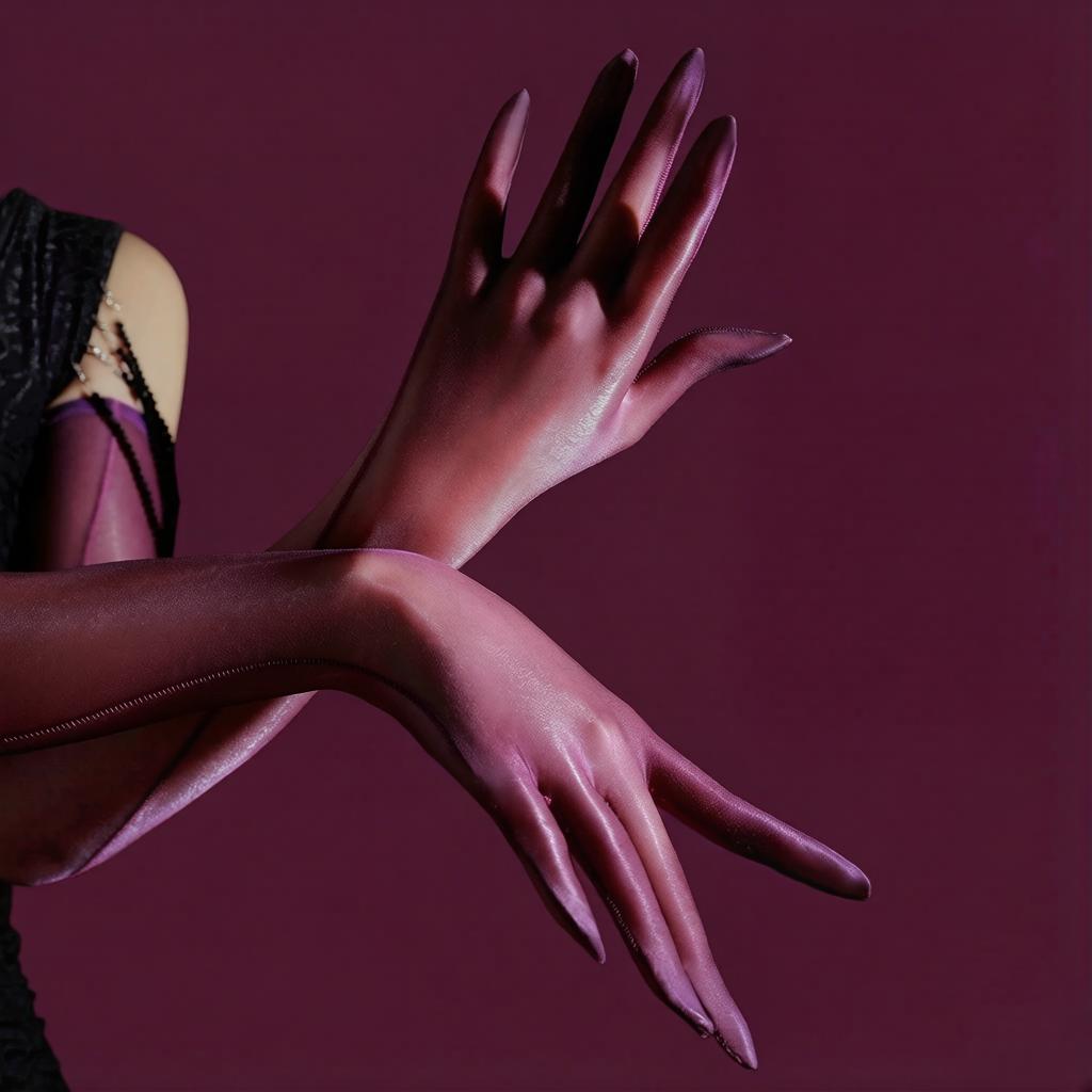 3D Ultradünne 500-Pin Fünf-Finger-Handschuhe Öl Glänzend Hoch Elastische Passform Strumpf-Stil Handschuhe Damen Party Nachtclub Mode