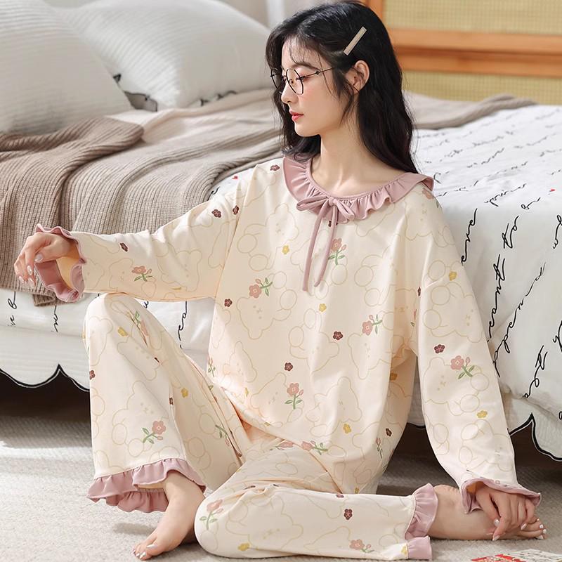 Pure Cotton Women's Sweet Style Long Sleeve Pajama Set - New for Spring, Summer, Autumn 2025.