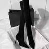 Black high-heeled knee boots women's new autumn and winter elastic suede pointed high boots