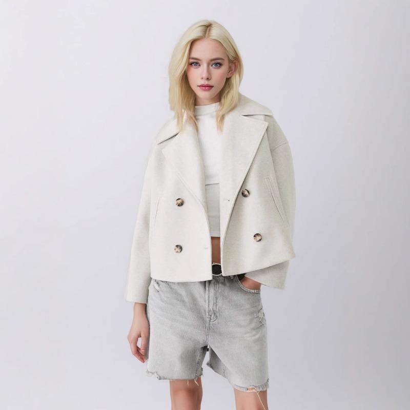 

Осень Новый Стиль Женская Мода Темперамент Лацкан Двубортный Короткий Шерстяной Пиджак S белый