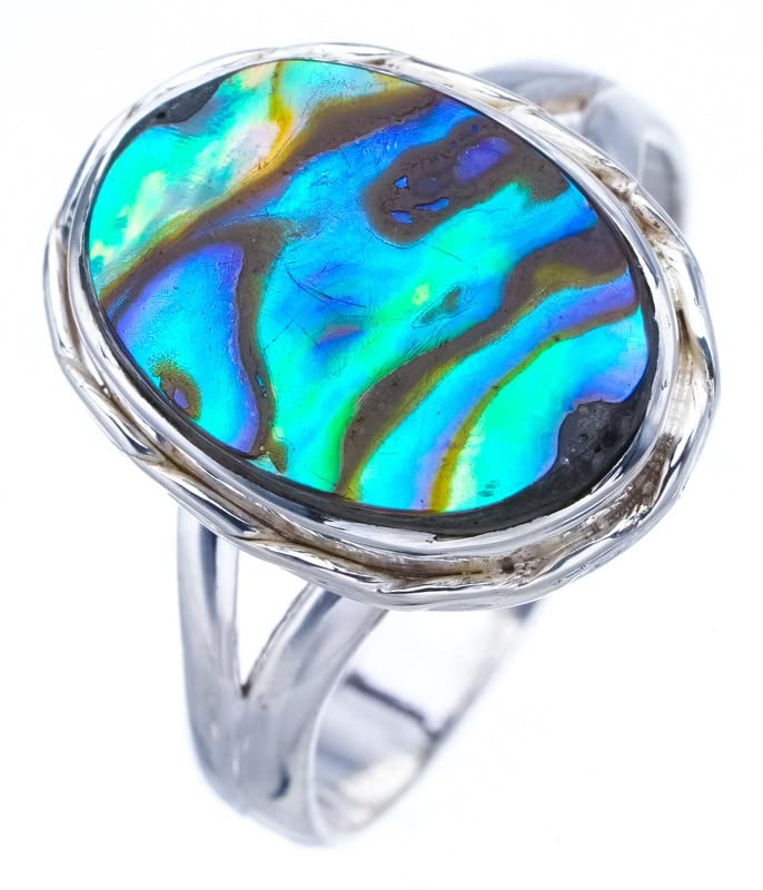 

StarGems® Natural Abalone Shell Handmade 925 Sterling Silver Ring 7.5 F3234