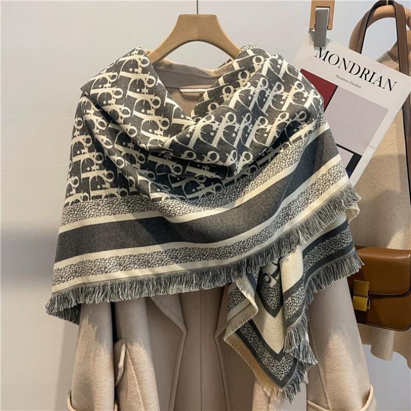 Warm Thick Wool-Blend Scarf With Tassels Soft Faux Cashmere Square Shawl Women Winter Office Daily Wear