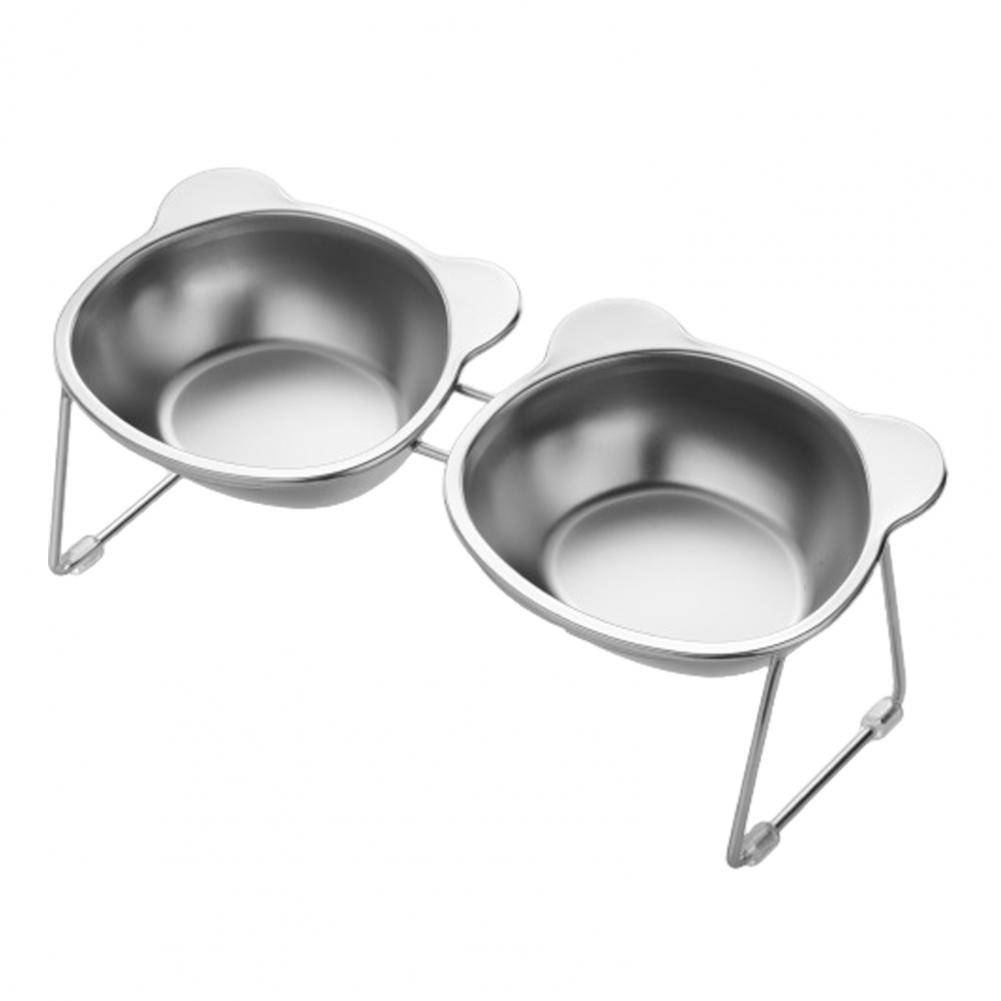 Stainless Steel Elevated Cat Bowl Tilted Raised Cat Bowl With Metal Stand Pet Feeding Dish To Prevent Fatigue For Cat And Dog