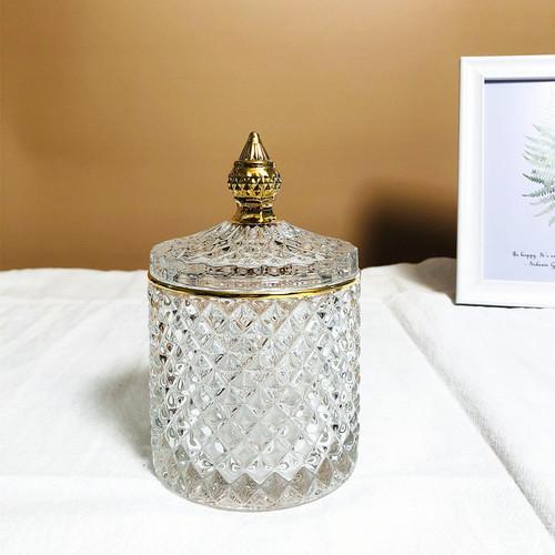 European Style Crystal Glass Storage Jar Creative Candy Jar Home Desktop Jewelry Cosmetic Swab Box Candle Holder Home Decoration